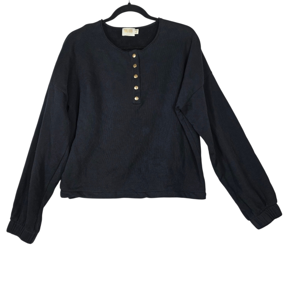 Nation LTD Perfectly undone Black Henley with Gold Buttons Top/ sweater